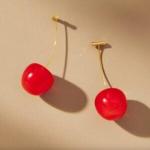 NEW ~ Anthropologie Bright Red Cherry Drop Earrings